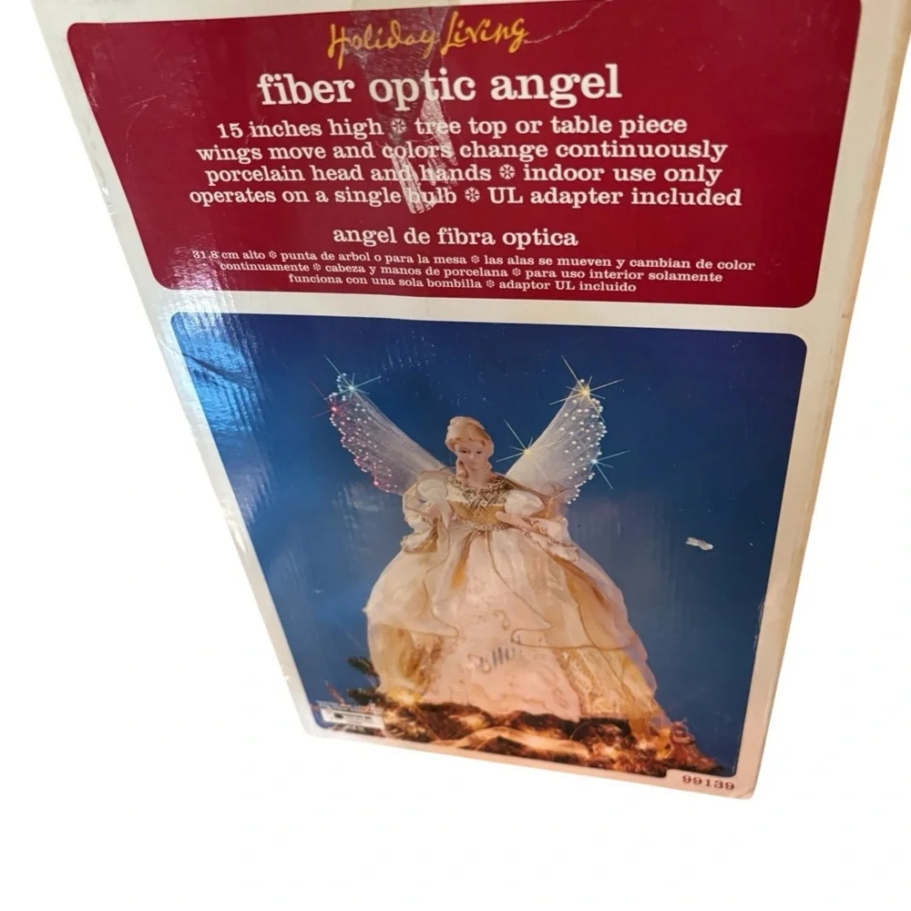 VTG Holiday Living Fiber Optic Angel 15” Tanle Top Tree Topper Color Changing